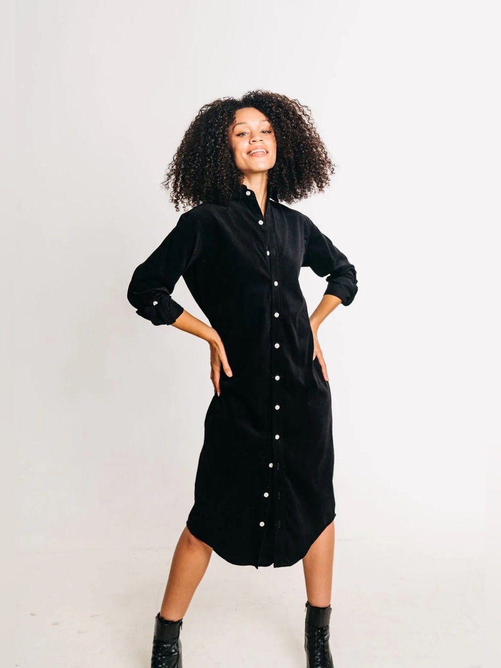 Emily Phillips Black Tencel Girlfriend Midi Dress